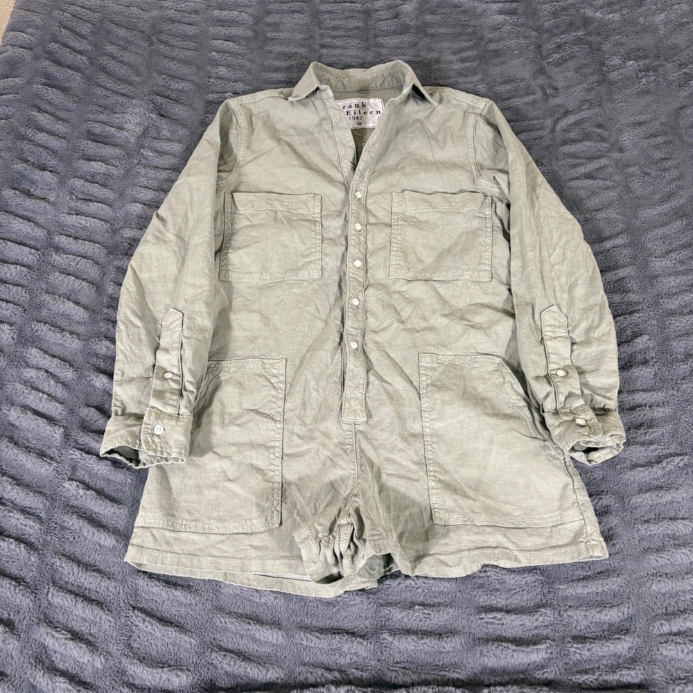 Frank & Eileen Ireland Romper Sage Green Cotton Utility Playsuit XS Made in USA
